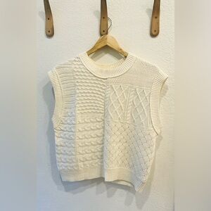 Amazon Cream Sleeveless Mixed Cable Sweater Size Small